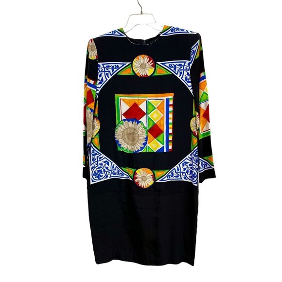 K.C. Spencer Dresses & Skirts - KC Spencer Multicolor Long Sleeve Dress Geometric and Sunflower Patterns Size M